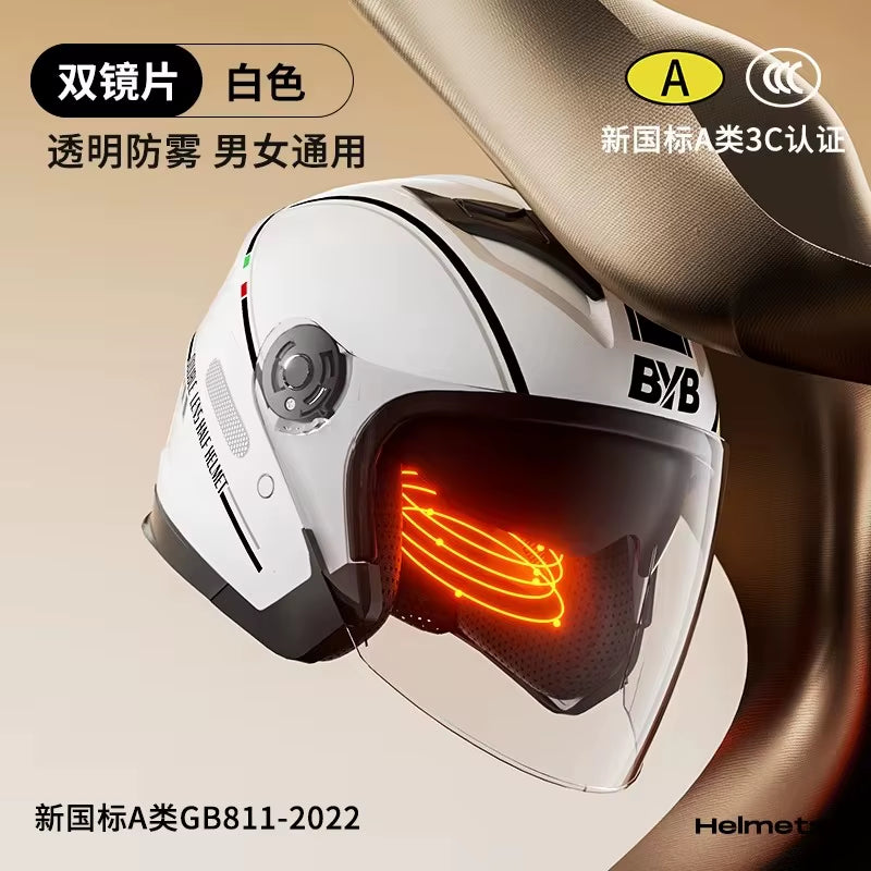 Motorcycle Open Face Helmet for Men and Women Dual Lens Sun Visor Face Shield Top Lightweight Scooter Bike Retro 3/4 Helmet